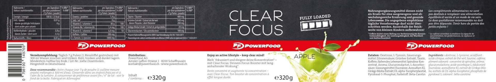 Powerfood Clear Focus Jablko 320g – doplněk stravy na soustředění